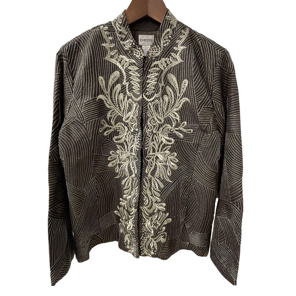 Chico’s Jacket Brown w/ Gold Metallic Embroidery Women’s Chico’s Size 2 (Medium)